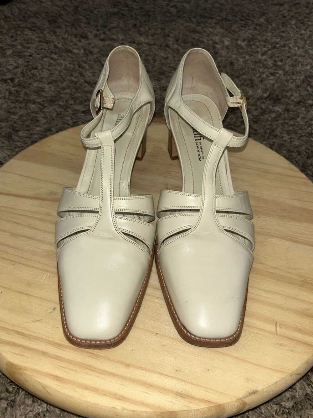 VTG Amalfi for Nordstrom Italian Leather T-Strap Block Heel Shoes Womens 9C Wide